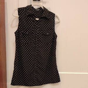 Notations Black and White Polka Dot Sleeveless Shirt